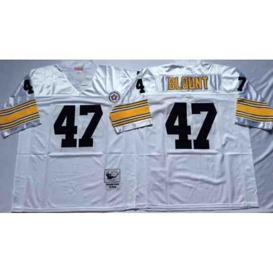 Men Pittsburgh Steelers 47 Mel Blount White M&N Throwback Jersey